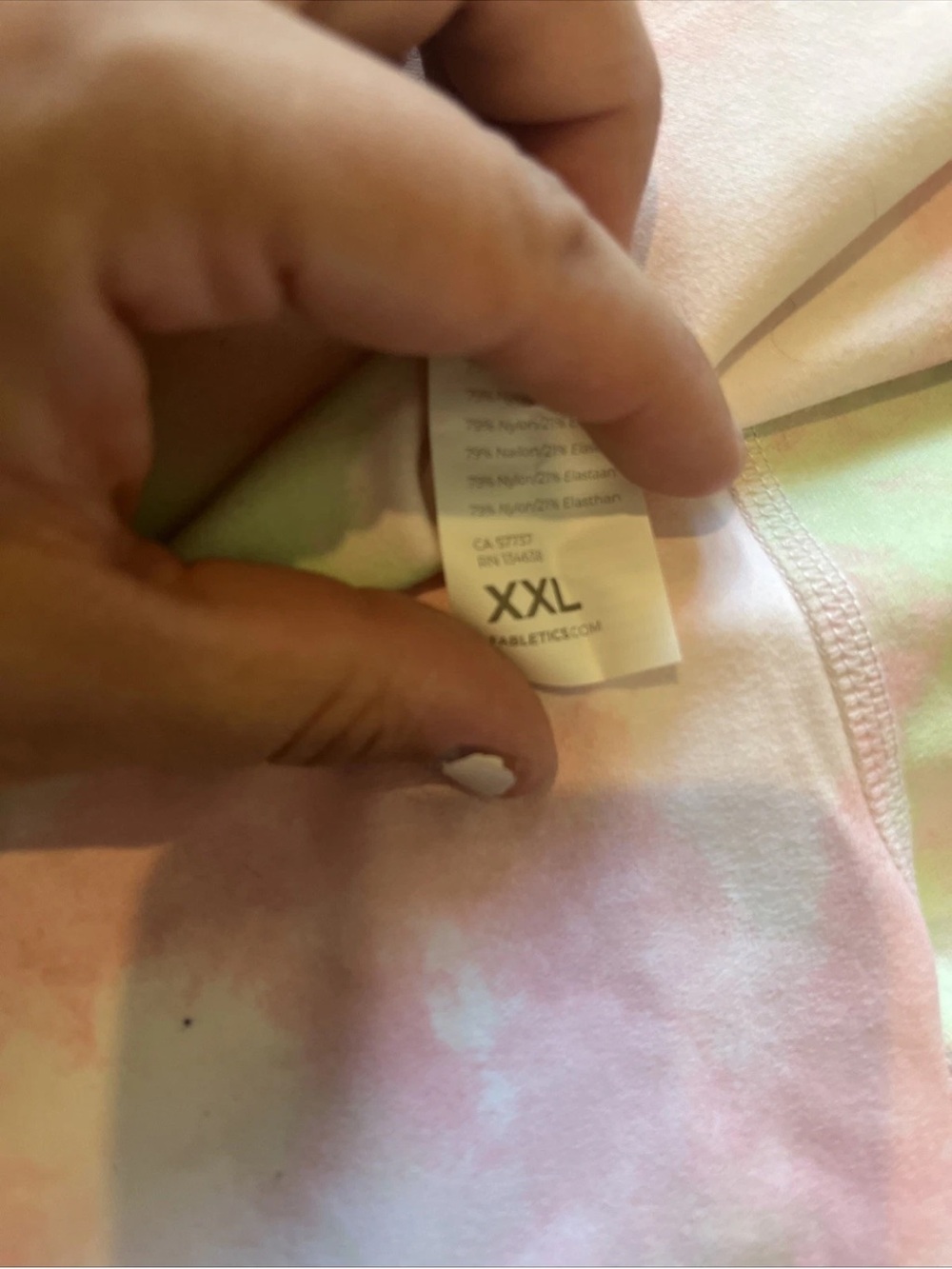 Women’s FABLETICS High-Rise Tie-Dye Bike Shorts - Pink & Green - Picture 4 of 4
